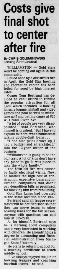 Gold Star Lanes - Jul 29 1994 Too Expensive To Rebuild